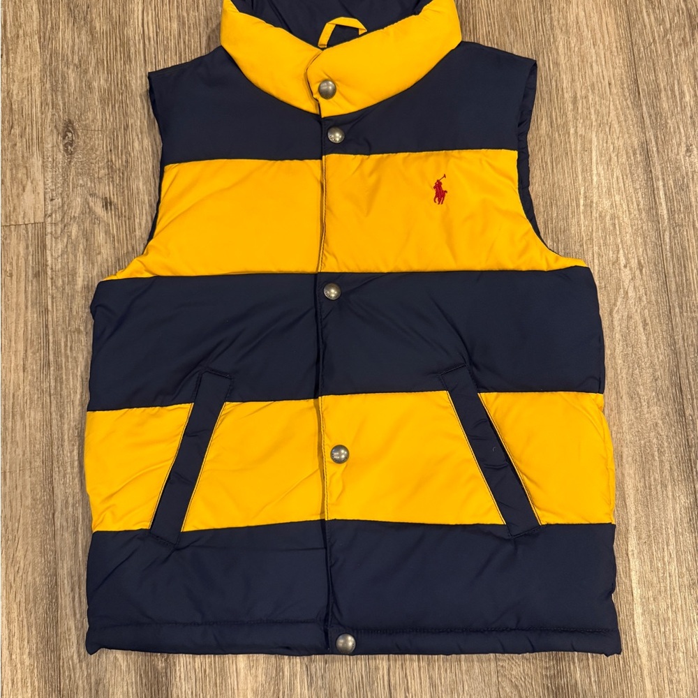 Polo by Ralph Lauren Navy Quilted Puffer Vest with Yellow Loop